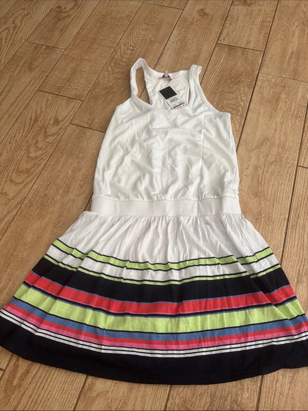 White Racerback juicy couture Dress with Colorful Stripe Skirt